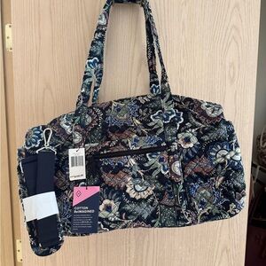 Vera Bradley Blue and Brown Travel Bag Quilted Duffel